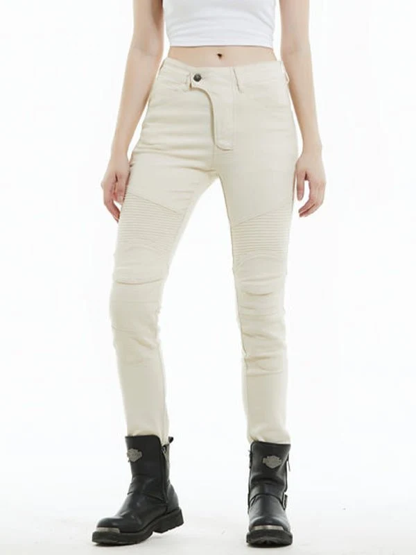Jeans moto femme Slim-Fit blanc avec taille élastique