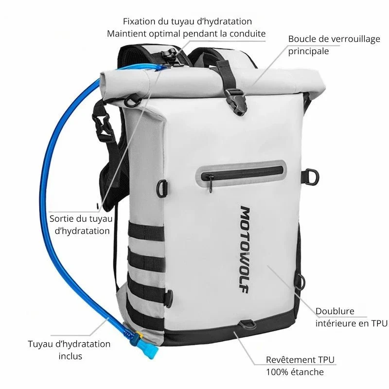 Sac à Dos Étanche + Poche Hydratation 2 L | HydraRide ™ 25 L