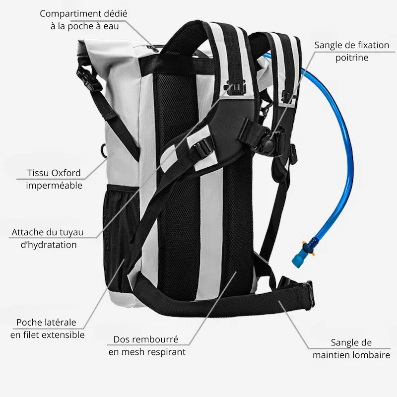 Sac à Dos Étanche + Poche Hydratation 2 L | HydraRide ™ 25 L