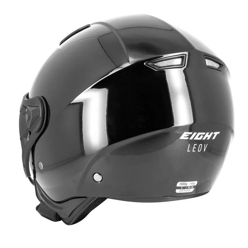 Casque jet moto aviateur - Eight Noir Brillanc