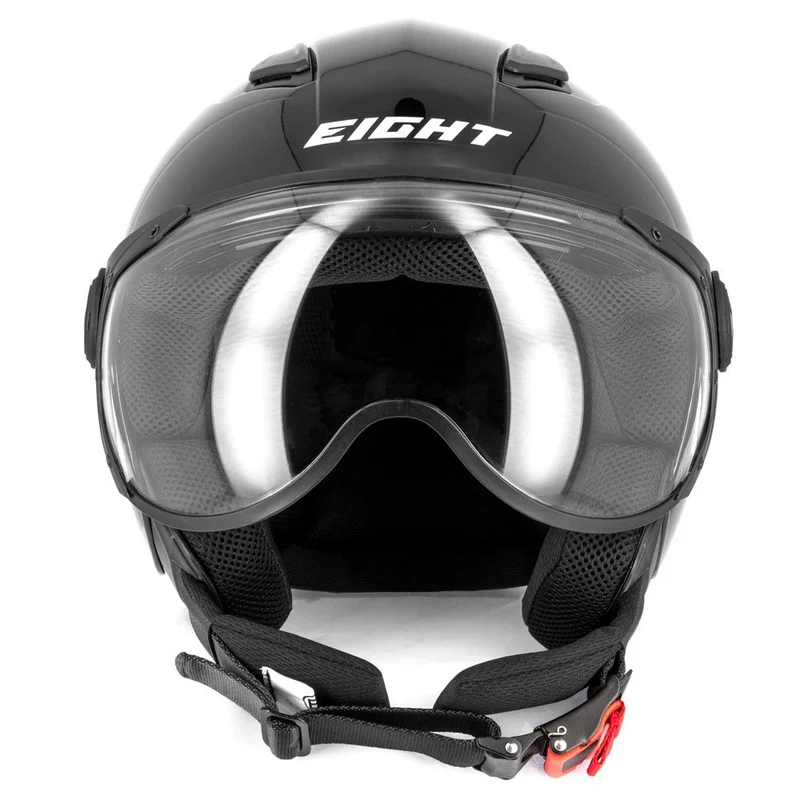 Casque jet moto aviateur - Eight Noir Brillanc