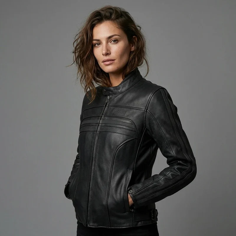 Blouson cuir moto femme Noir - Gasoline Enfield | DESTOCKAGE