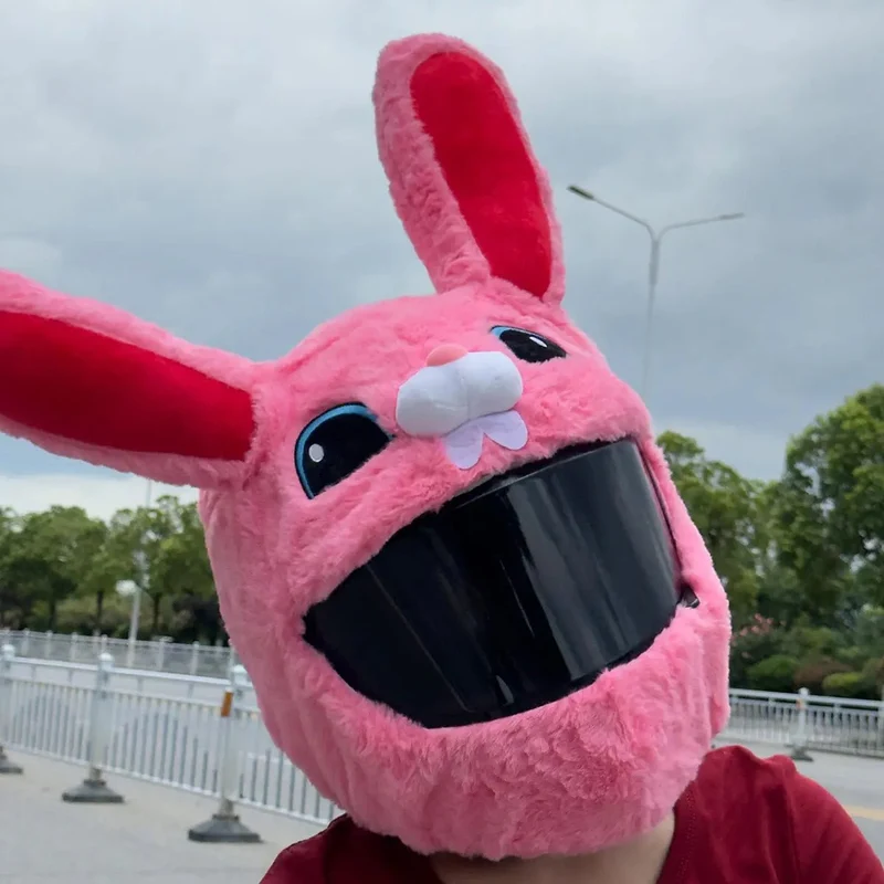 Couvre casque moto lapin rose