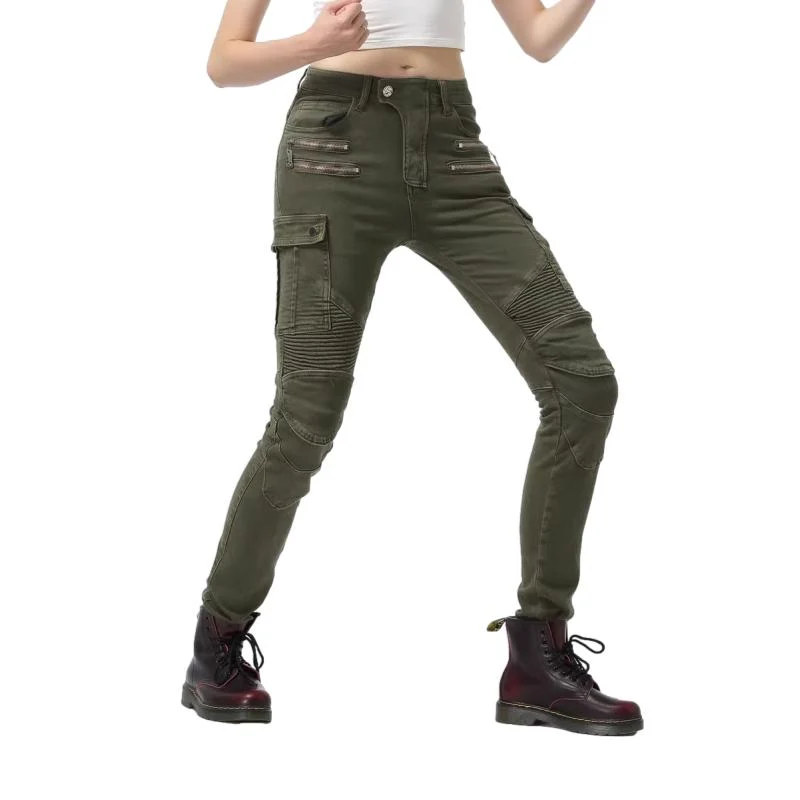 Pantalon jean moto femme - Bella Denim™ KAKI