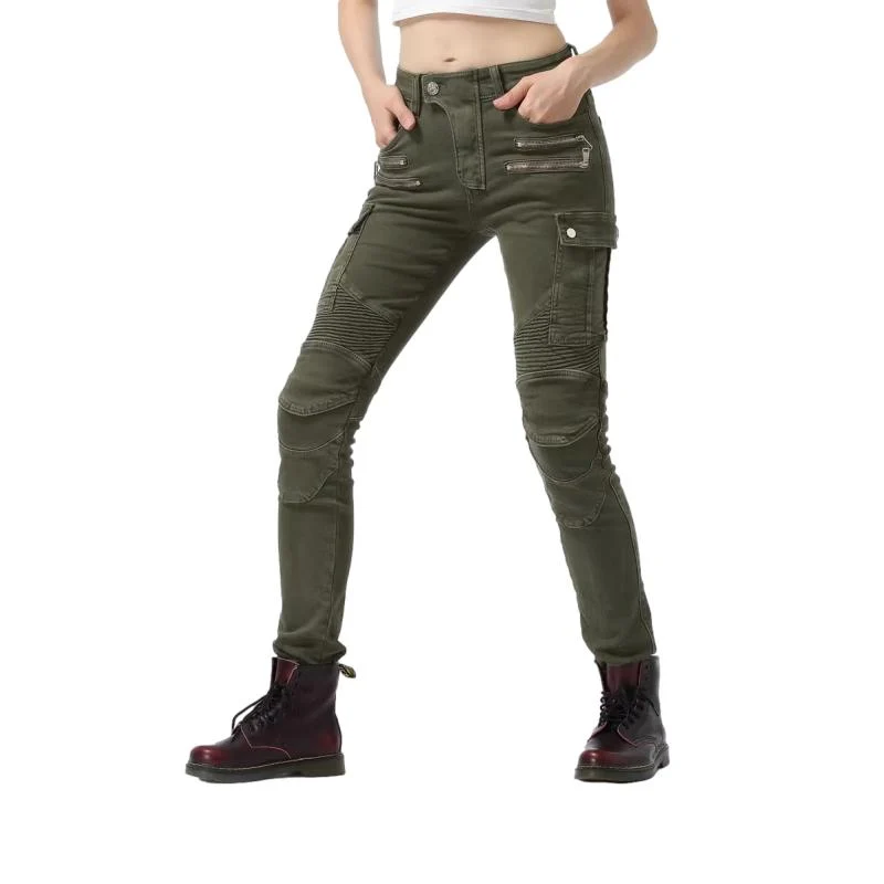 Pantalon jean moto femme - Bella Denim™ KAKI