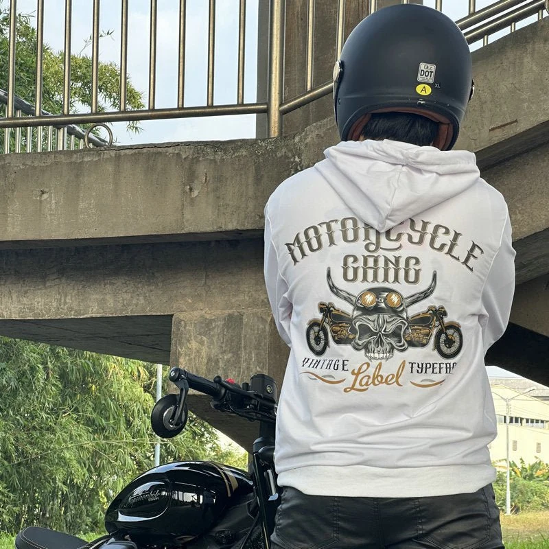 Sweat motard blanc a capuche | Loung Biker