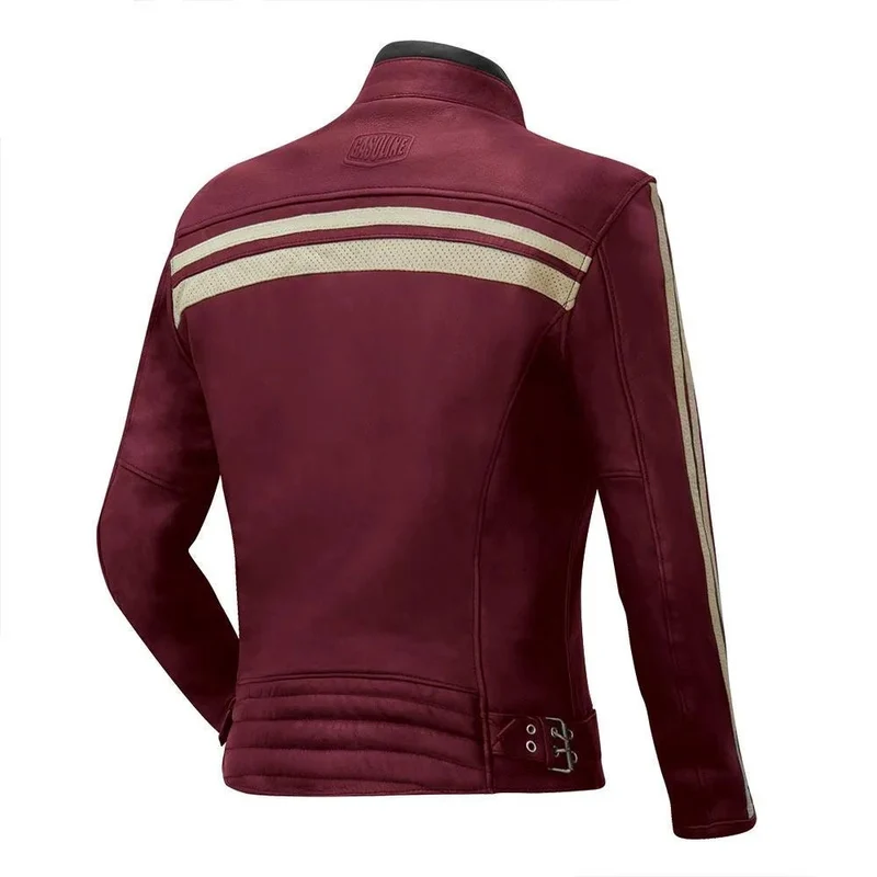 Blouson moto femme vintage | Gasoline™-Cuir Rouge