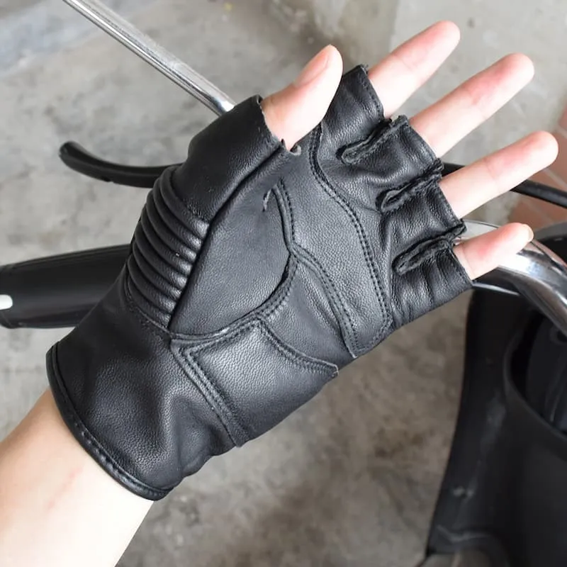 Gants Mitaine moto cuir avec Coque Carbone