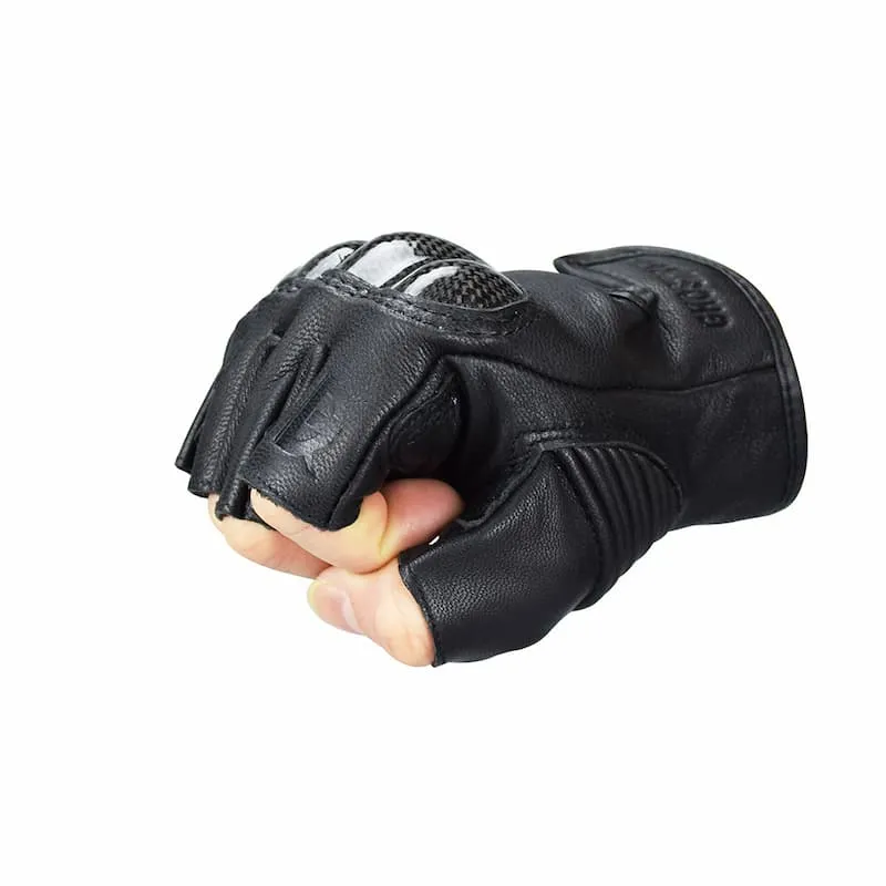 Gants Mitaine moto cuir avec Coque Carbone