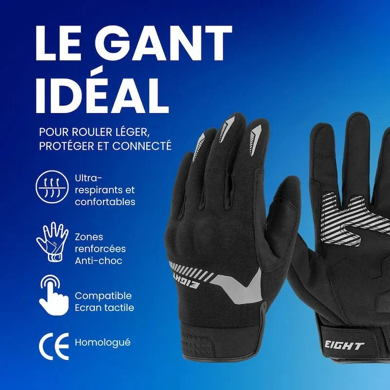 Gant moto été/mi-saison homme First noir/gris | CE homologué