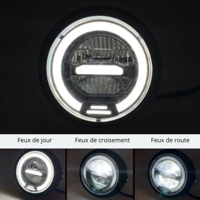Phare rond moto LED universel 6.5 pouces