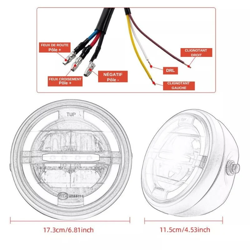 Phare moto Angel Eyes + clignotant intégré - 6.8 pouces