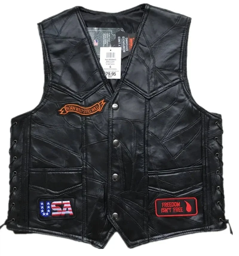 Gilet cuir biker sans manche - USA Forever