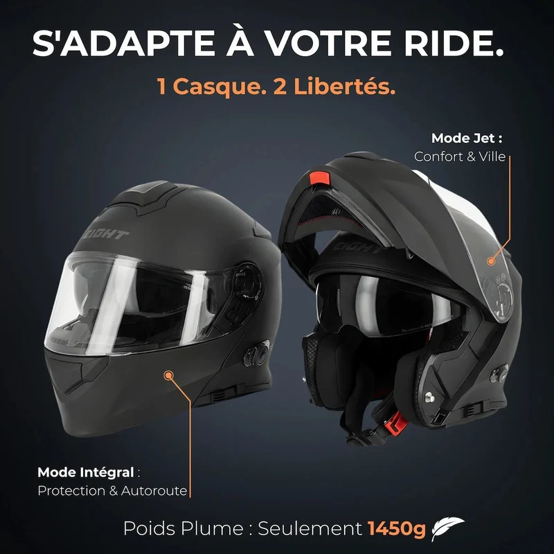 Casque modulable Bluetooth Intégré - Noir Mat