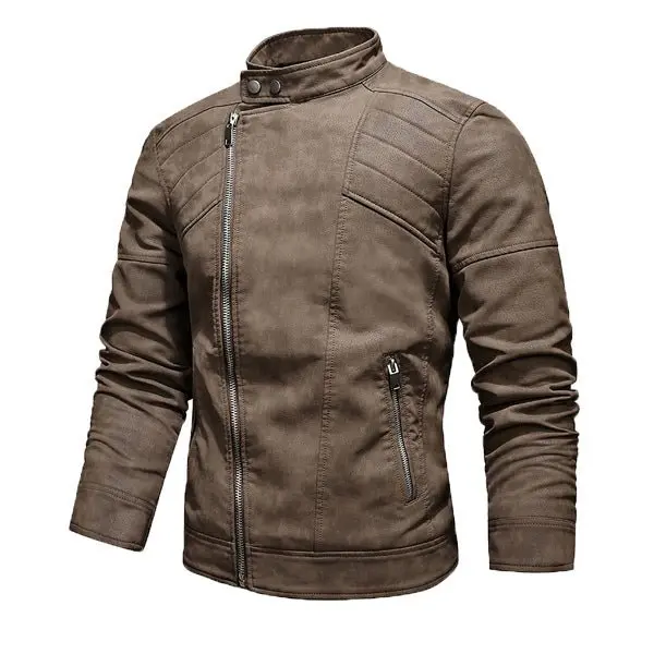Blouson Biker "Vintage Racer" – Cuir PU Grainé & Doublure Polaire (Marron/Noir)