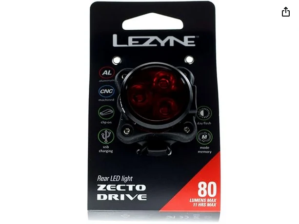Éclairage Arrière Vélo Lezyne Zecto Drive - Aluminium LED Rechargeable