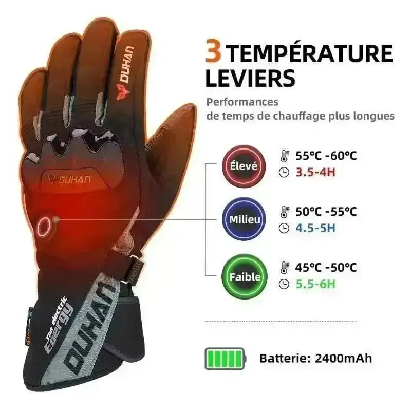 Gants de moto chauffant électriques imperméables