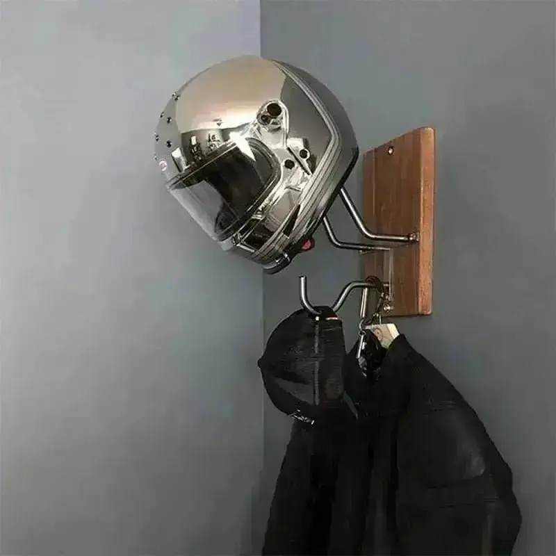 Support casque moto bois métal