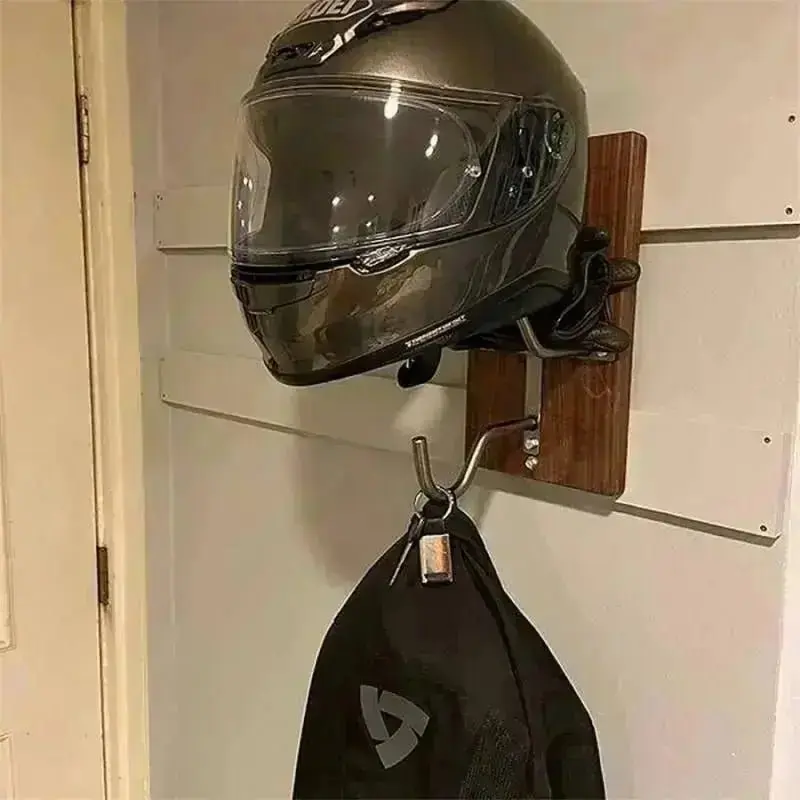 Support casque moto bois métal