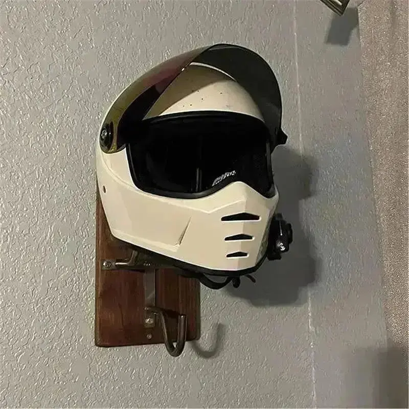 Support casque moto bois métal