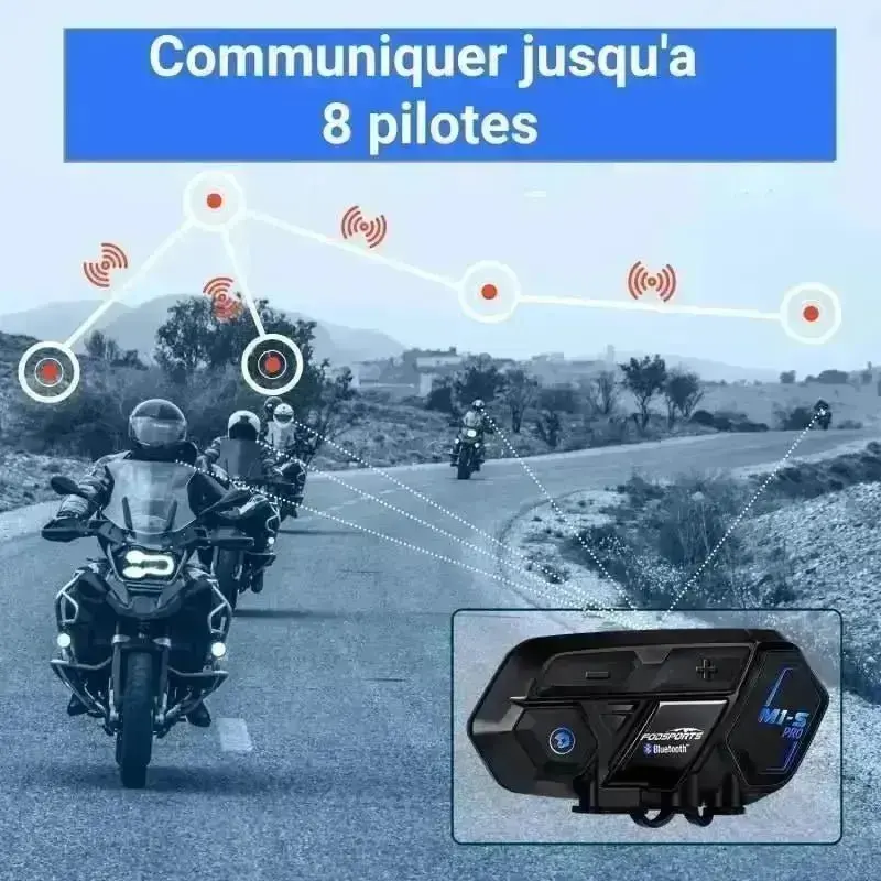 Intercom Moto Bluetooth M1-S Pro – 8 Pilotes, Longue Portée, Étanche
