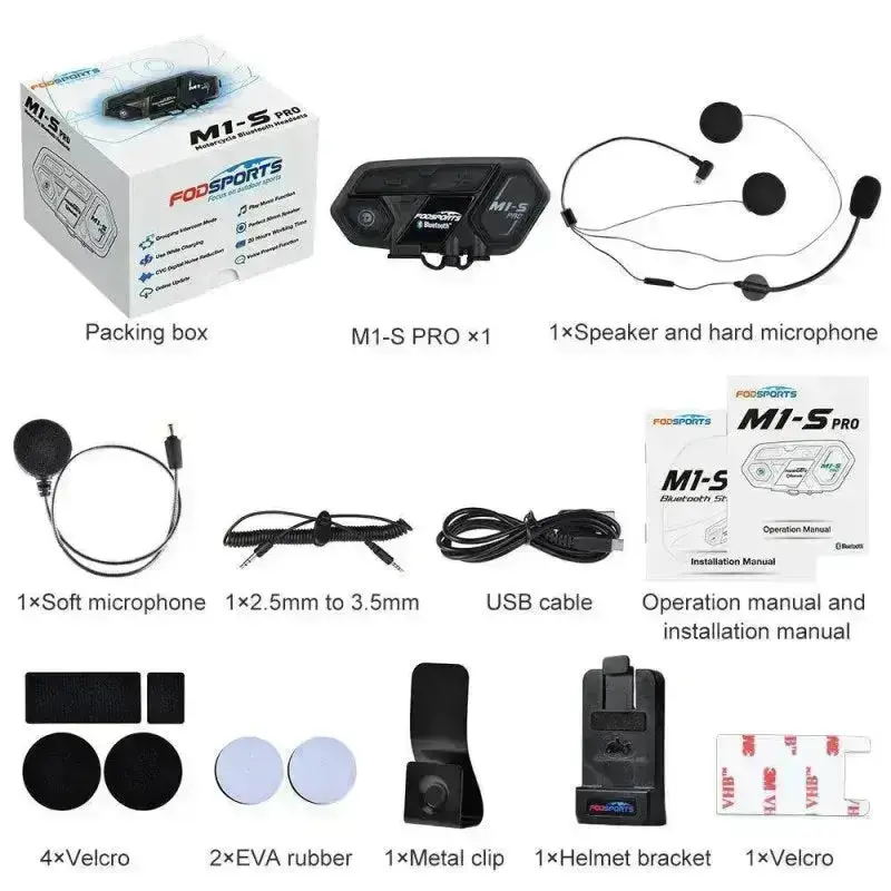 Intercom Moto Bluetooth M1-S Pro – 8 Pilotes, Longue Portée, Étanche
