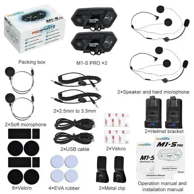 Intercom Moto Bluetooth M1-S Pro – 8 Pilotes, Longue Portée, Étanche