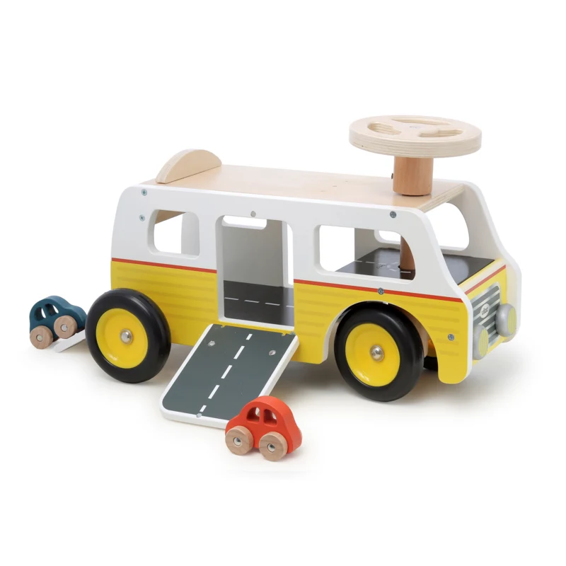 Vilac - Porteur Van-garage en bois – avec rampes et voitures - 1 an+
