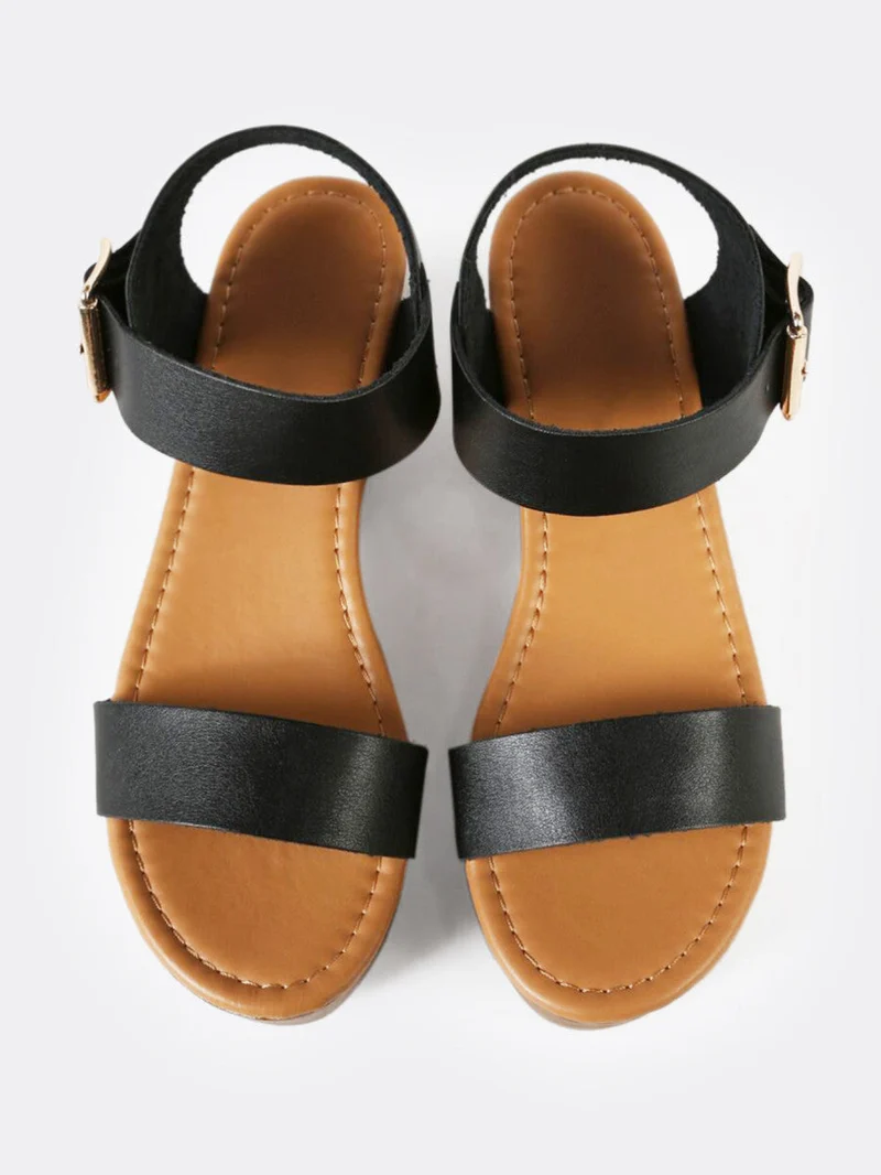 Buckled Ankle Strap Single Band Wedge Sandal
