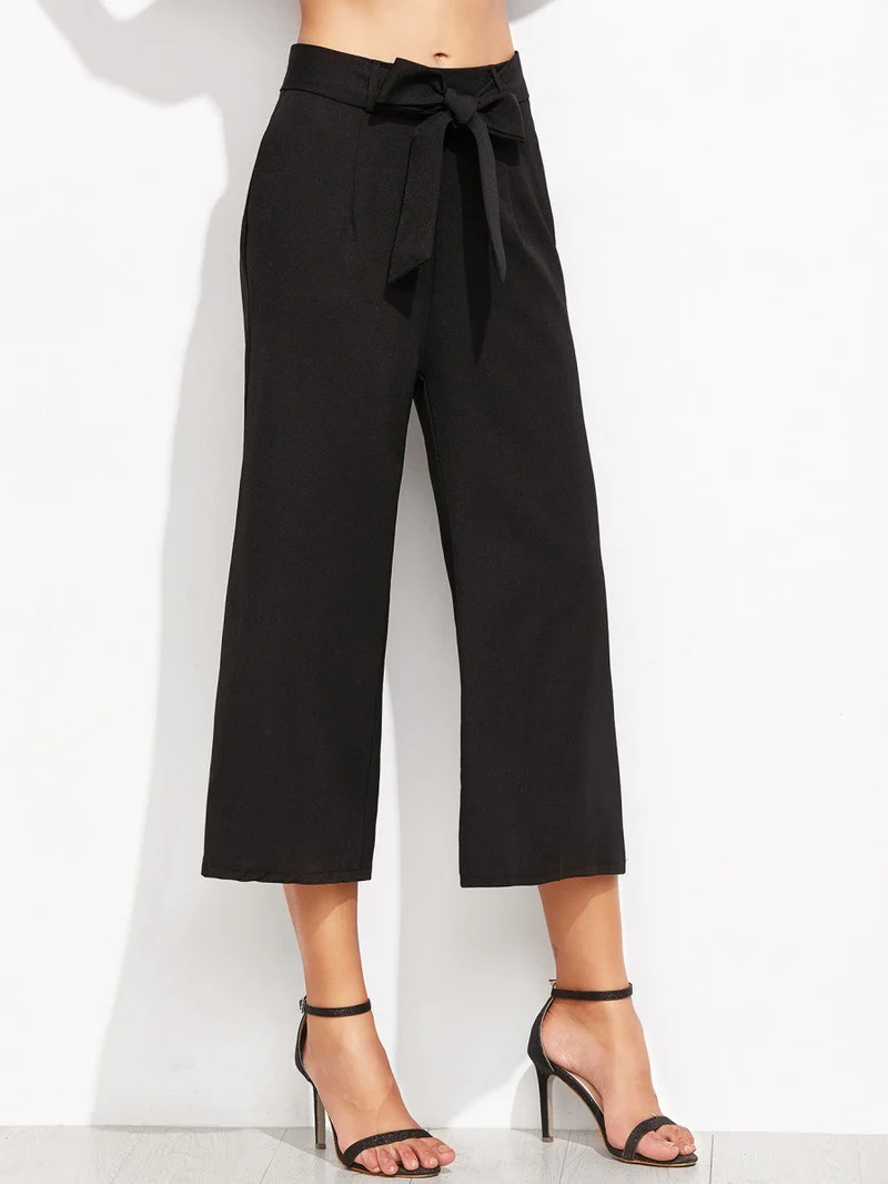 Cropped Self Tie Wide Leg Pants
