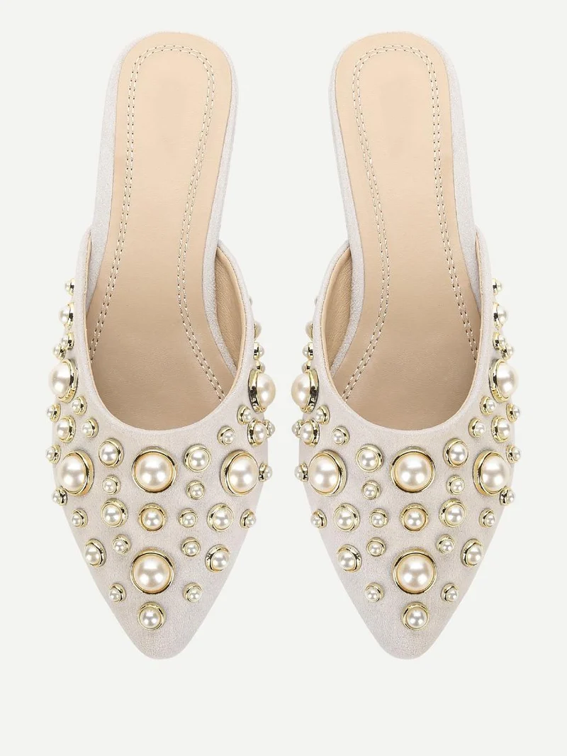 Faux Pearl Mule Flats
