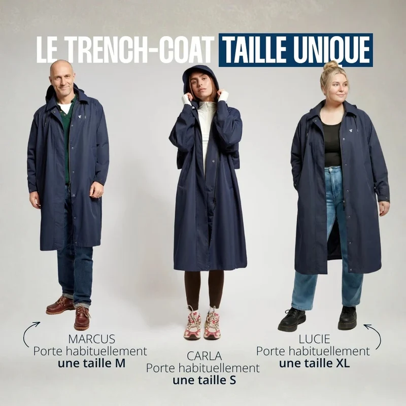 Trench-coat imperméable Fudoon unisexe respirant à taille réglable