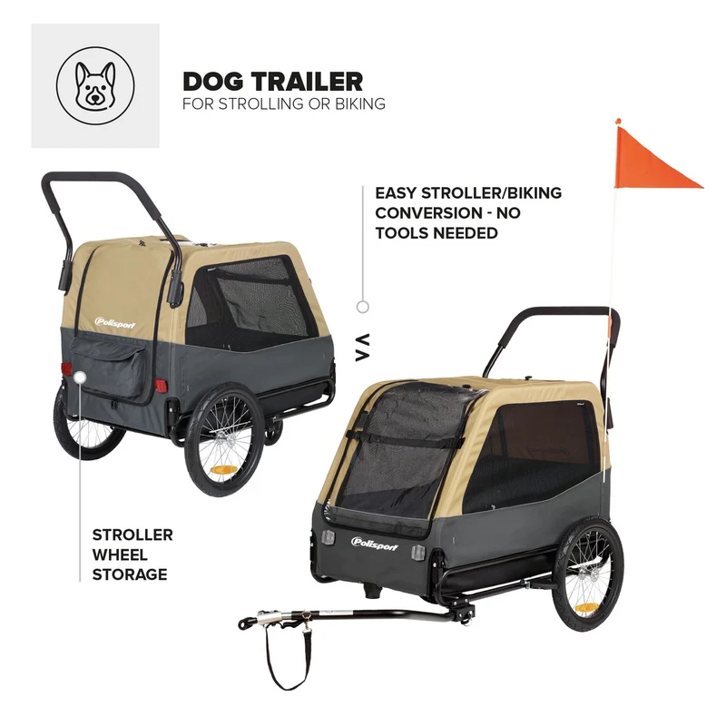 Remorque vélo pour chien 2-en-1 Polisport jusqu’à 45 kg