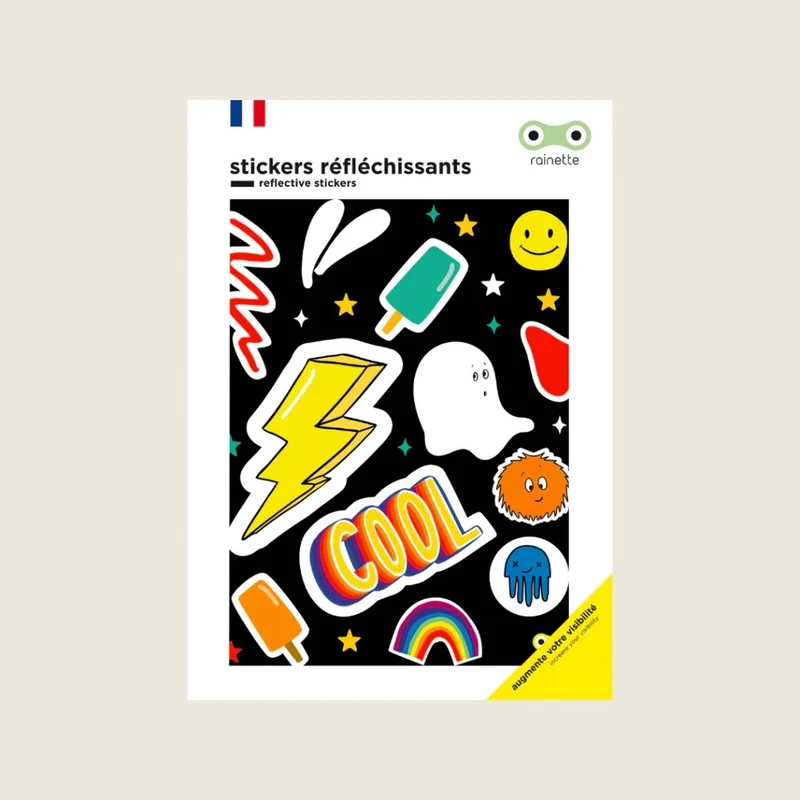 Stickers réfléchissants pour vélo et casque Rainette - animaux, fun, & food