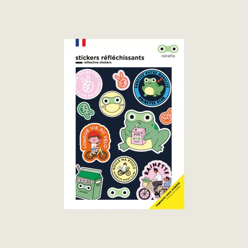 Stickers réfléchissants pour vélo et casque Rainette - animaux, fun, & food