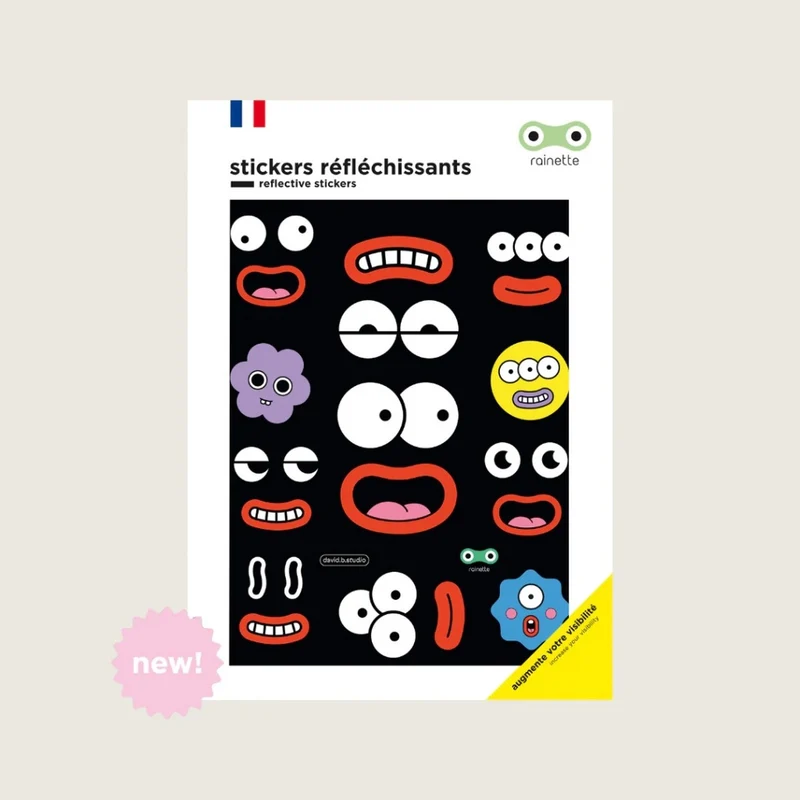 Stickers réfléchissants pour vélo et casque Rainette - animaux, fun, & food