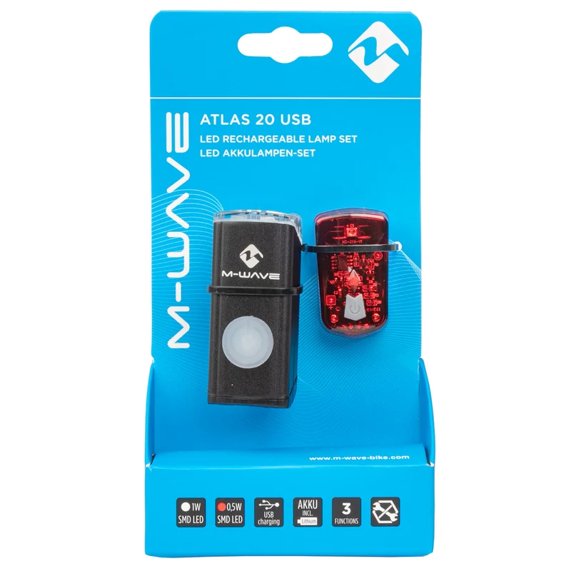Set d'éclairages vélo avant et arrière à LED rechargeables USB Atlas 20 M-Wave
